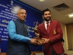 Cricketers Rohit Sharma , Ajinkya Rahane receive Arjuna Award from Sports Minister 