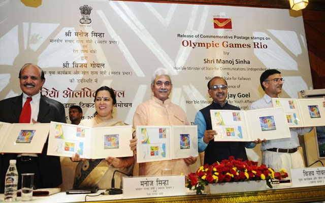 MoC Manoj Sinha unveils postage stamps on Rio Olympics 