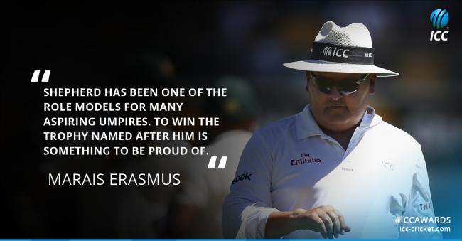 Marais Erasmus wins David Shepherd Trophy for ICC Umpire of the Year