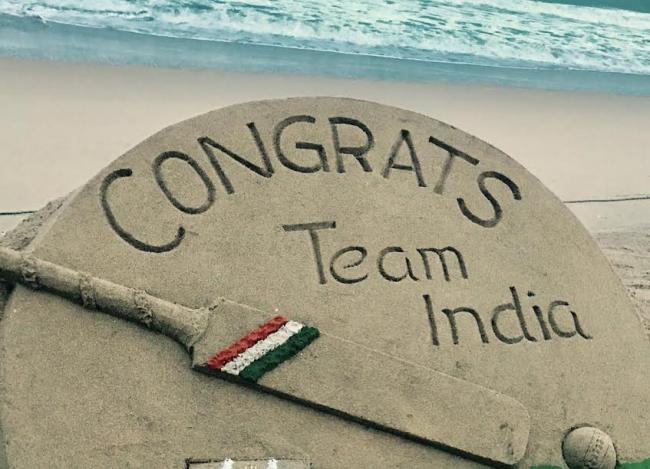 Odisha: Sudarsan Pattnaik creates special sand art to congratulate Indian team for beating Pakistan