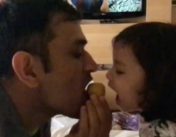 MS Dhoni shares cute laddoo-eating video with his daughter on social media