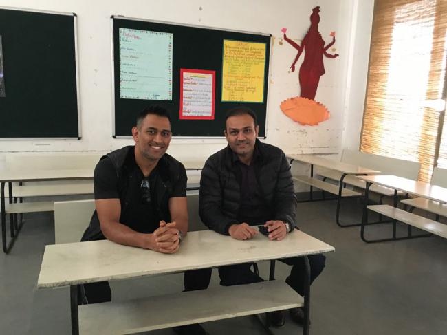 Dhoni visits Sehwag's school