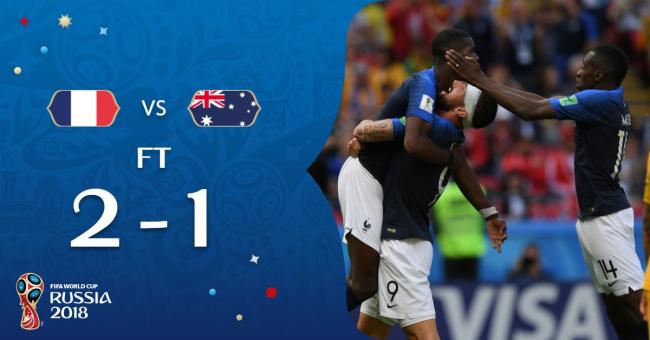 France beat Australia 2-1 in World Cup clash