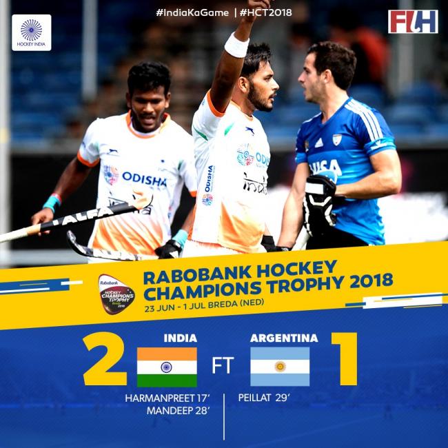 Champions Trophy: India defeat Argentina 2-1