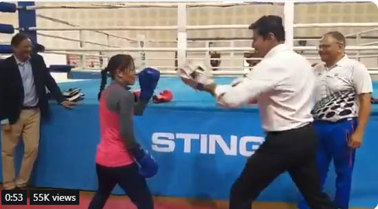 Union Sports Minister Rajyavardhan Singh Rathore engages in friendly out with Mary Kom