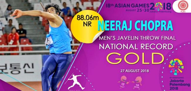 Asian Games: Neeraj Chopra wins gold in men's javelin throw
