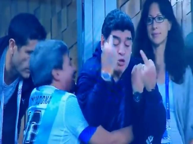 Maradona makes obscene gesture to celebrate Rojo's goal against Nigeria