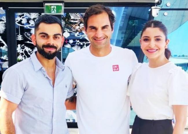 Virat Kohli, Anushka Sharma enjoy Australian Open, click picture with Roger Federer
