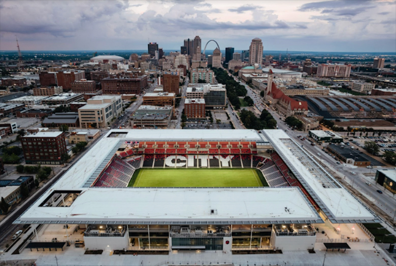 CityPark, home of St. Louis City SC, has a seating capacity of 22,500 people and sits on the edge of downtown St. Louis, MO. PC: Kashaun Smith of St. Louis City SC