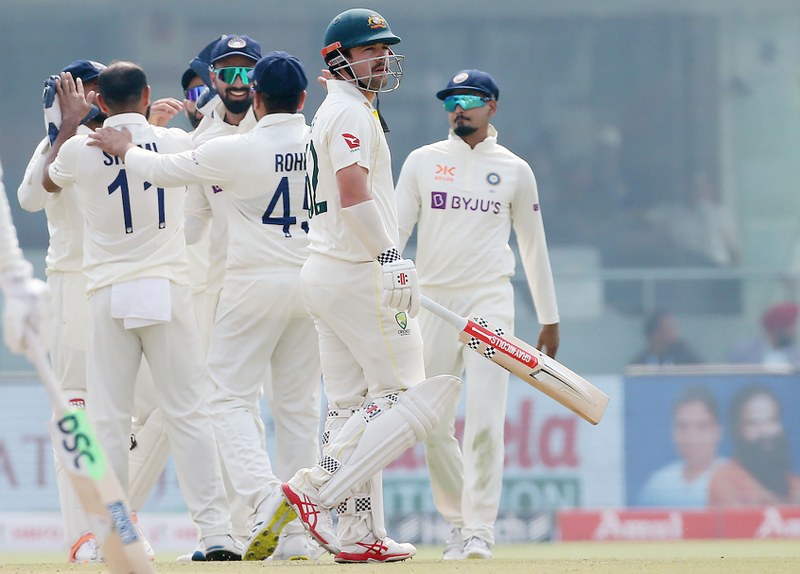NEW DELHI, FEB 17 (UNI):- Indian players celebrate the wicket of Australian batsman during the first day of the 2nd test cricket match between India and Australia, at the Arun Jaitley Stadium, in New Delhi on Friday.