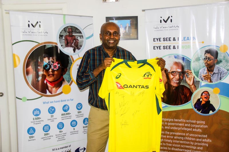 Australian cricket team donates T-shirts to IVI's campaign for urban poor on World Optometry Day