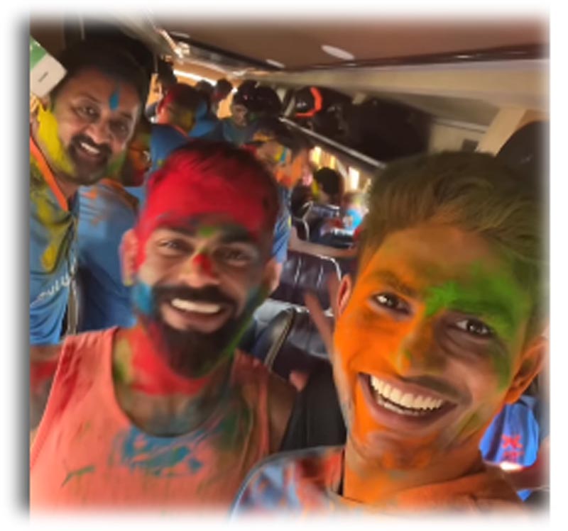 Virat Kohli, Rohit Sharma,join teammates in celebrating Holi in squad's bus