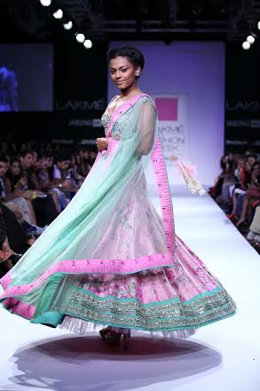 Nargis Fakhri walks for Anushree Reddy at Lakme Fashion Week