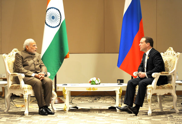 Modi meeting the Prime Minister of Russian Federation