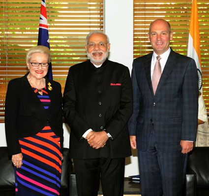 Narendra Modi being warmly received by the Prime Minister of Australia