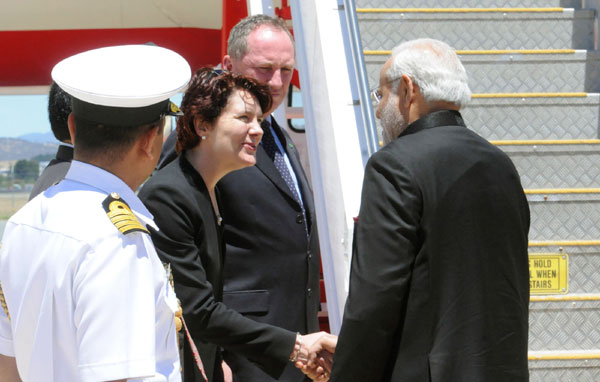 Narendra Modi being warmly received by the Prime Minister of Australia