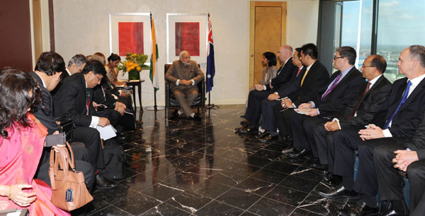 Narendra Modi being warmly received by the Prime Minister of Australia