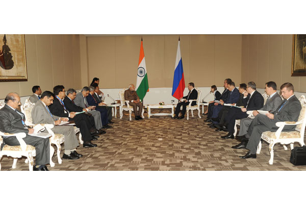 Modi meeting the Prime Minister of Russian Federation