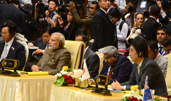 Modi meeting the Prime Minister of Russian Federation