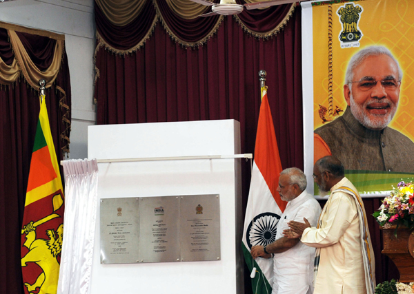 Modi flagging off the Talaimannar-Madu Road train, in Sri Lanka 
