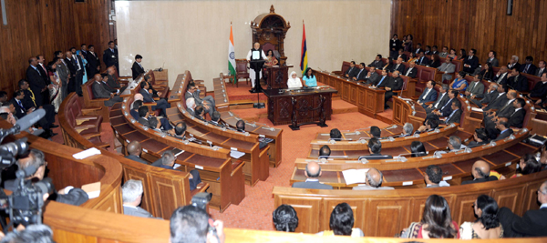 Modi addressing the National Assembly of Mauritius