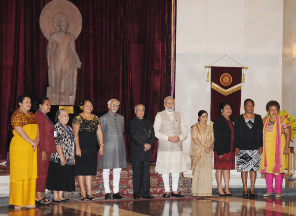 Ceremonial Reception of Heads of States arriving for the Forum for India-Pacific Islands Cooperation Summit, at Rashtrapati Bhawan, in New Delhi 
