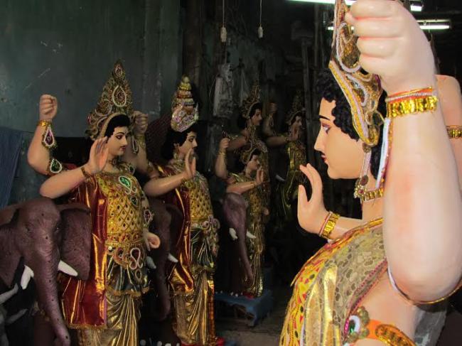 Workers celebrate Vishwakarma Puja in India