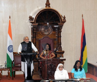 Modi addressing the National Assembly of Mauritius