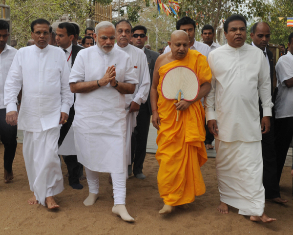  Modi received by the dignitaries, at Anuradhapura helipad, Colombo, in Sri Lanka 
