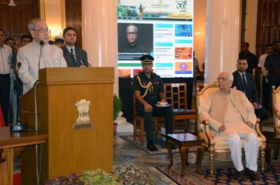 Pranab Mukherjee addressing after inaugurating Akashvani Maitree Channel at Raj Bhawan