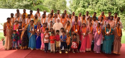 Narendra Modi interacts with village pradhans from Varanasi Parliamentary Constituency