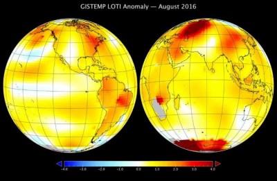 NASA says August 2016 warmest in 136 years of modern records  