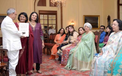 Prez Mukherjee receives book from women