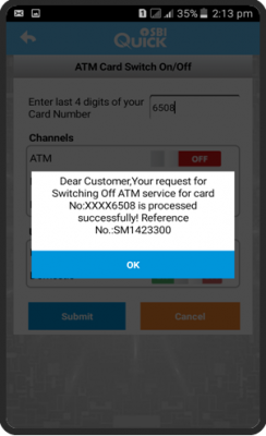 SBI launches ATM Card Switch ON / OFF feature
