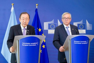 In Brussels, Ban urges joint efforts against terrorism and in addressing displacement   