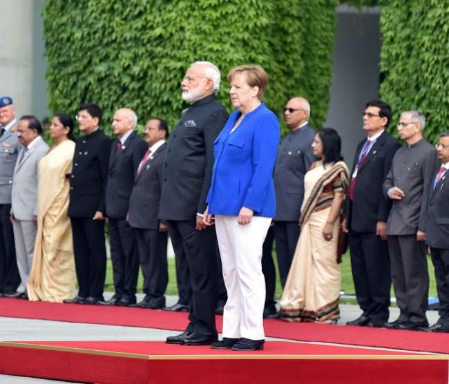 Narendra Modi accorded ceremonial welcome at German Chancellery, in Berlin, Germany