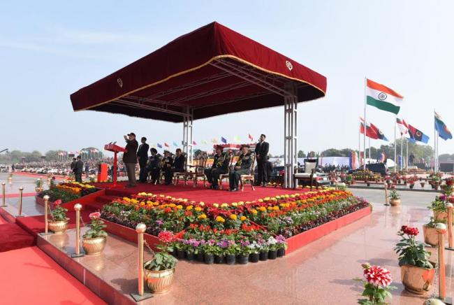 Narendra Modi inspecting the Guard of Honour, during the Prime Ministerâ€™s NCC Rally