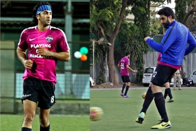 Abhishek Bachchan and Ranbir Kapoor hit the football field for charity