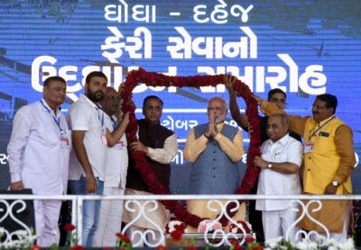 PM Modi reaches Gujarat, welcomed at public meeting in Ghogha