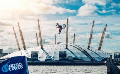 US stunt rider backflips over River Thames in London