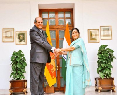 Sushma Swaraj meets Sri Lankan Foreign Minister Tilak Marapana