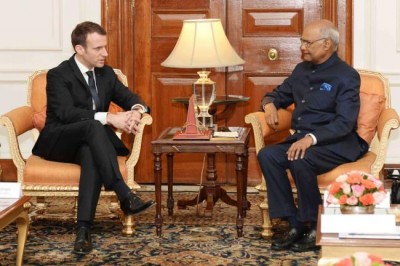 President of France Emmanuel Macron calls on President Ram Nath Kovind