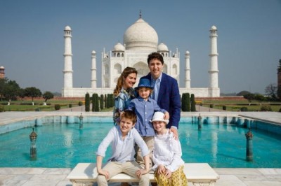Justin Trudeau visits Taj Mahal with family, clicks family photo infront of Mughal creation  