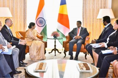 Sushma Swaraj calls on Seychelles President Danny Faure in New Delhi