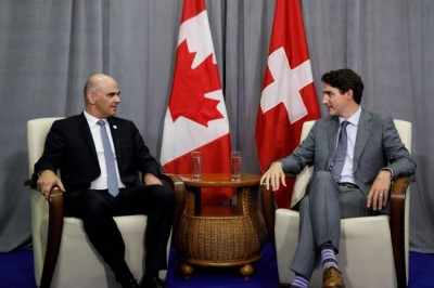 Canada PM Trudeau meets Switzerland President Alain Berset in Armenia