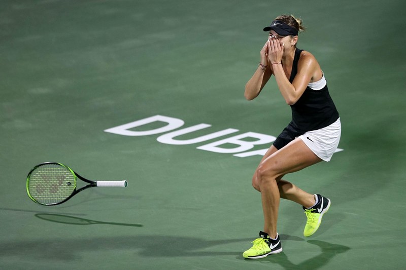 Petra Kvitova of the Czech Republic reacts during the womens singles semifinal 