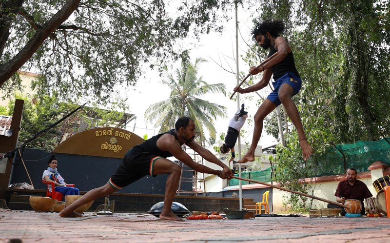 Participants of Indo French artistic fusion chinese pole rehease at Bharat Bhavan