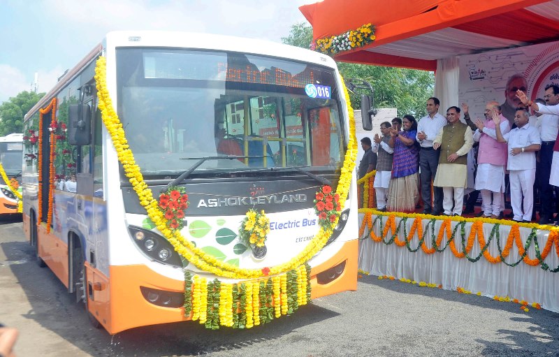 Amit Shah with Vijay Rupani at Plantation Drive and flagging off of vehicles in Ahmedabad