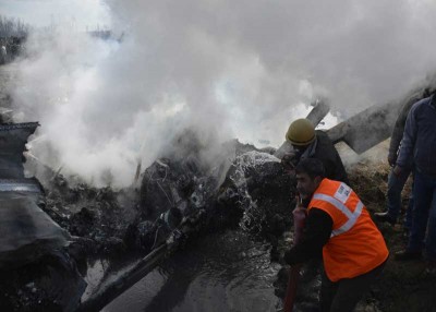 Indian Air Force jet which crashed during the exercise in central Kashmir district of Budgam