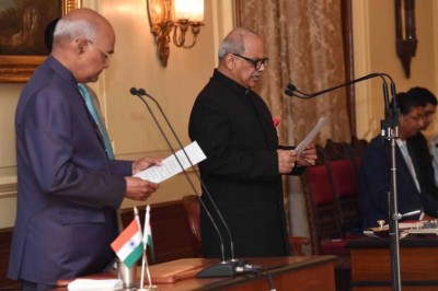 President Ram Nath Kovind administers oath of office to Justice PC Ghose as first Lokpal